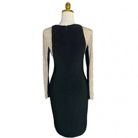 XSCAPE | Crystals Embellished Mesh-Trimmed Sheath Black Evening Dress Size 10 - Picture 7 of 14